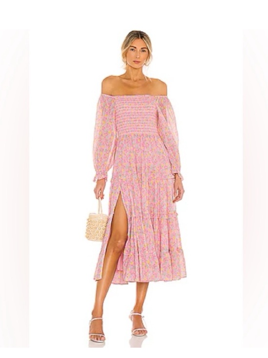 LoveShackFancy Dresses & Skirts - LoveShackFancy Capri Pink Floral Tiered Boho Dress Size L